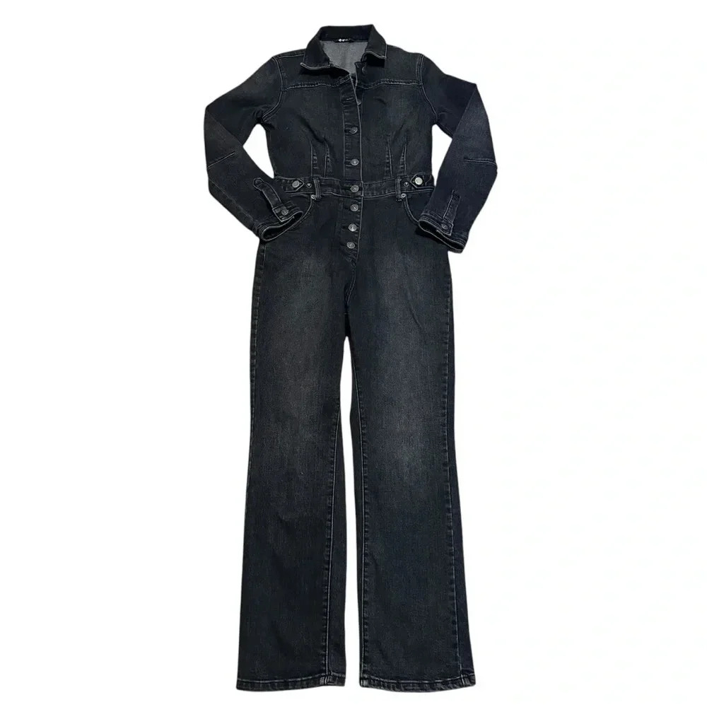 Free People CRVY Scandalous Coverall Size 2 Black Jumpsuit Stretchy - Picture 4 of 13